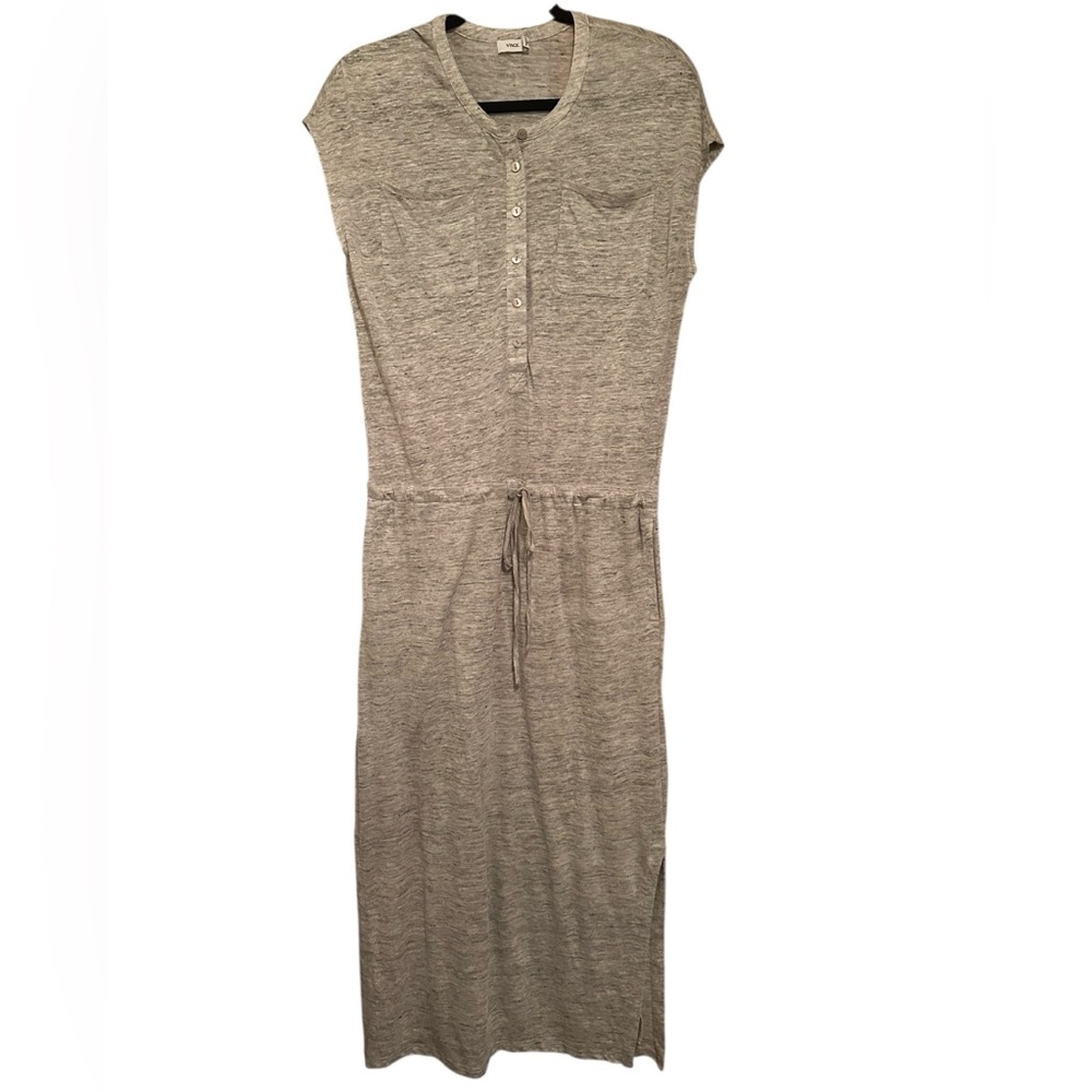 Vince 100% Linen Henley Dress with Drawstring Waist Size XXS